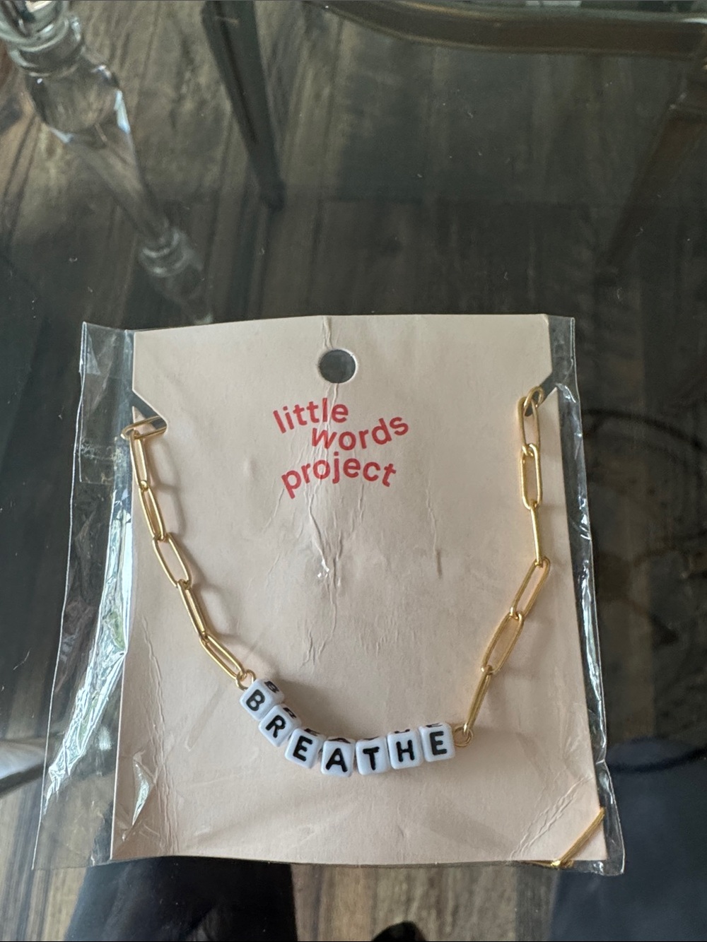 Little Words Project Gold Link Necklace with White 'BREATHE' Letter Beads